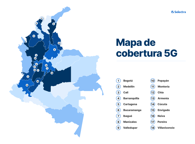 Mapa de cobertura 5G Claro Colombia