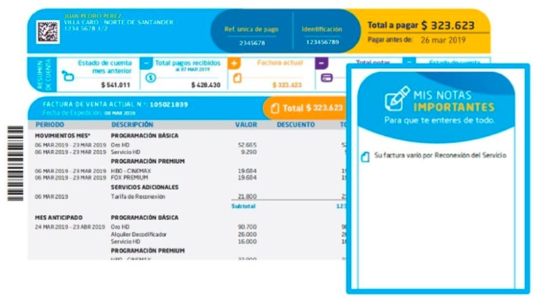 Información adicional factura DIRECTV