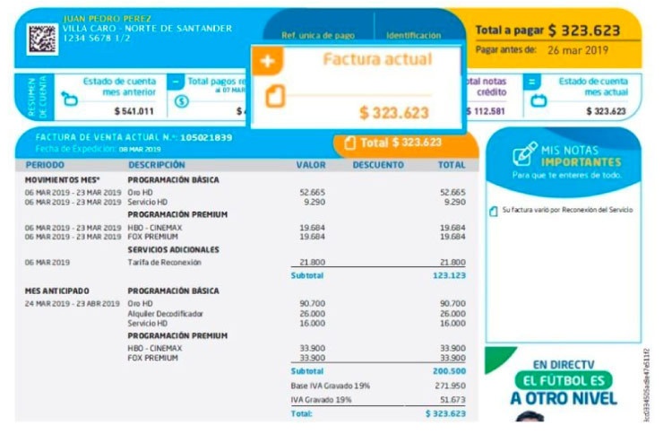Total factura DIRECTV