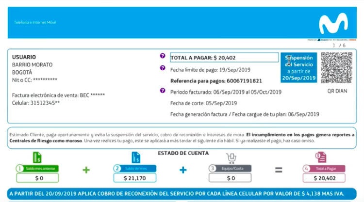 Factura móvil Movistar 1 facturamóvilmovistar1